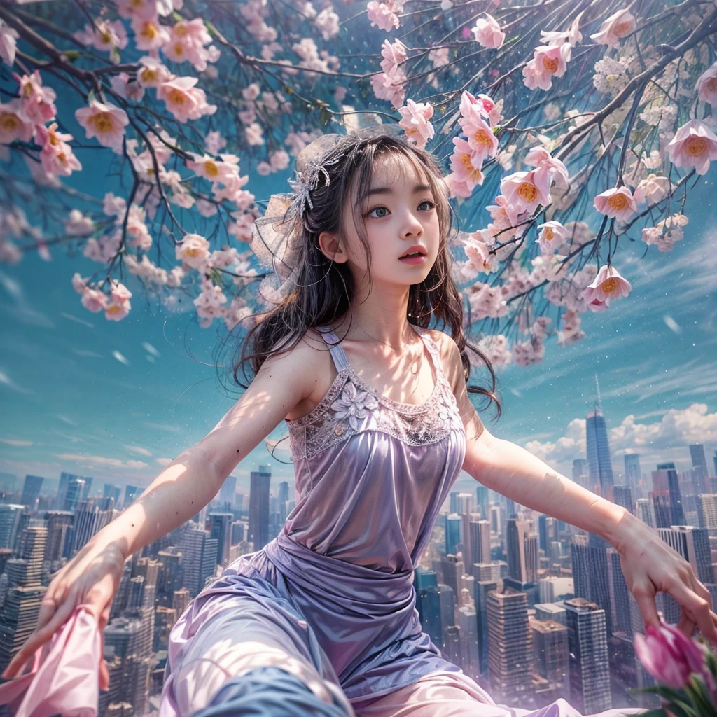 280th floor infinity pool,The tallest building in the urban forest, {Around bonsai|Luo Han Song|coconut palms|tulips|Rose flower}, ExtermlyDetaild(ProfessionlPhoto of Girl floating in the sky:1.37)(Masterpiece 8K TopQuality:1.2), (ExtremelyDetailed KAWAII face Eyes:1.28){ElaboratePupils with (SparklingHighlights:1.28)|DoubleEyelids with (Voluminous LongEyelashes:0.88)|RosyCheeks} BREAK Detailed impeccable Radiant PearlSkin with Transparency, Skinny(SchoolSwimwear:1.37) beautiful graceful {(HiddenHand)|(Corrected BabyLikeHand)} (Whole Body Proportions and all limbs are Anatomically Accurate), Full of Flowers