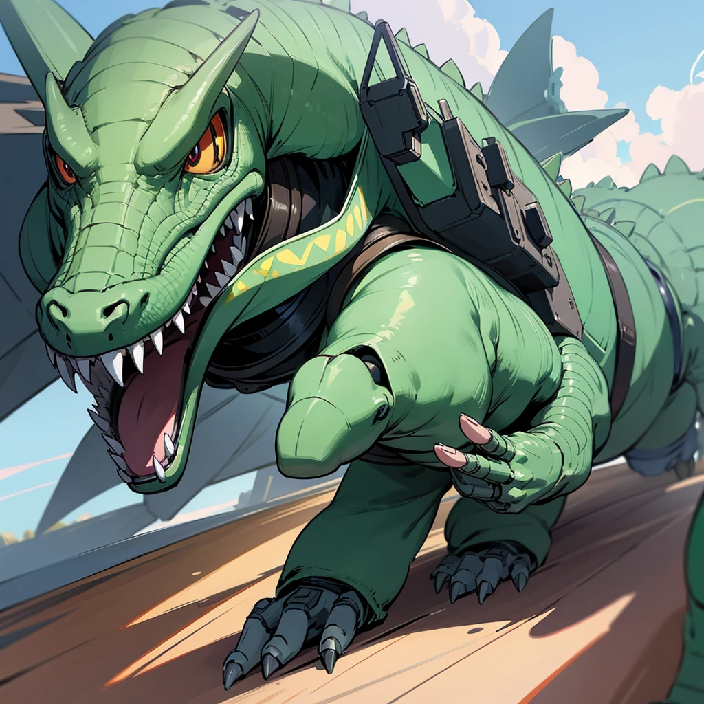 Detailed anime style robot dinosaur 