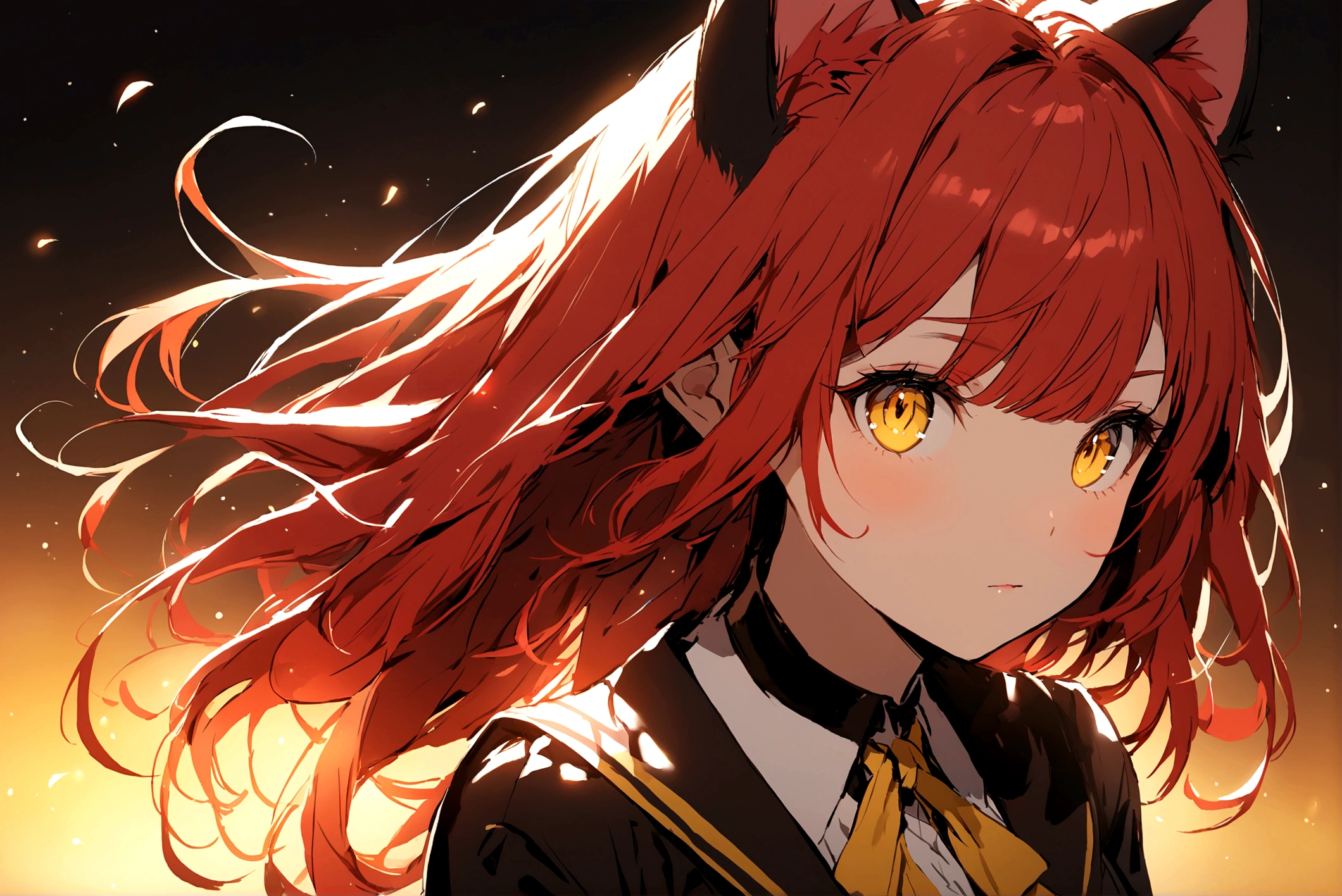 Red-haired girl, Yellow eyes cat ears