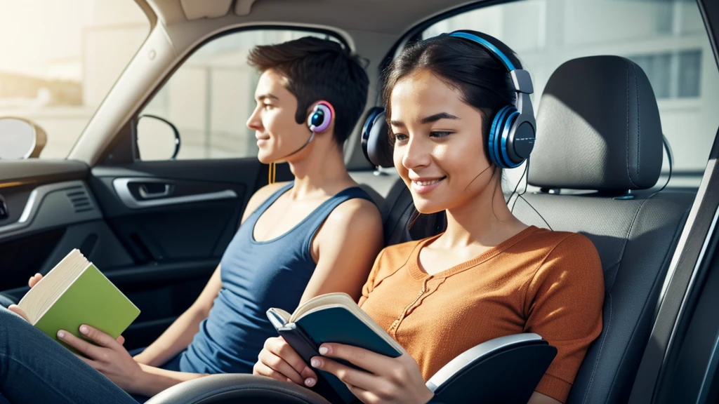 "Transform Your Daily Tasks with Audible!"
Background: A dynamic background that incorporates elements of commuting, working out, and doing chores (e.g., a car, headphones, a book, and a vacuum cleaner).
Main Image: A person wearing headphones, looking excited and immersed in an audiobook, with a background that transitions from mundane tasks to thrilling adventures.