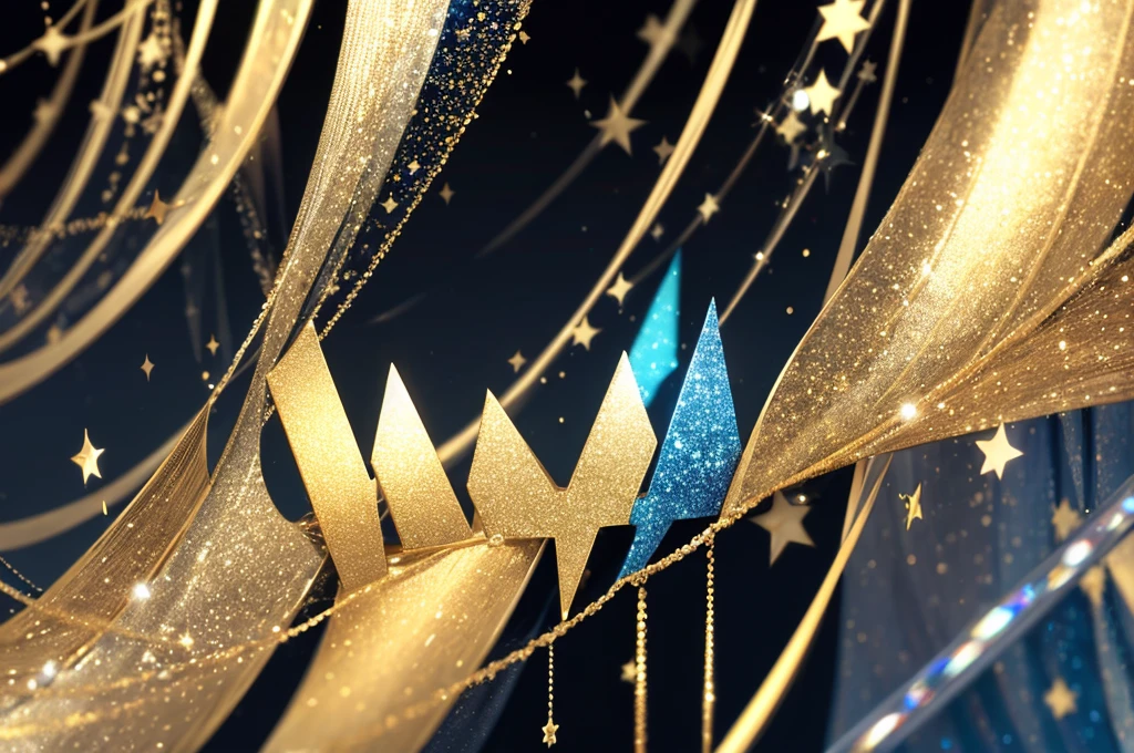 background of abstract glitter lights. blue, gold and black. de focused. banner