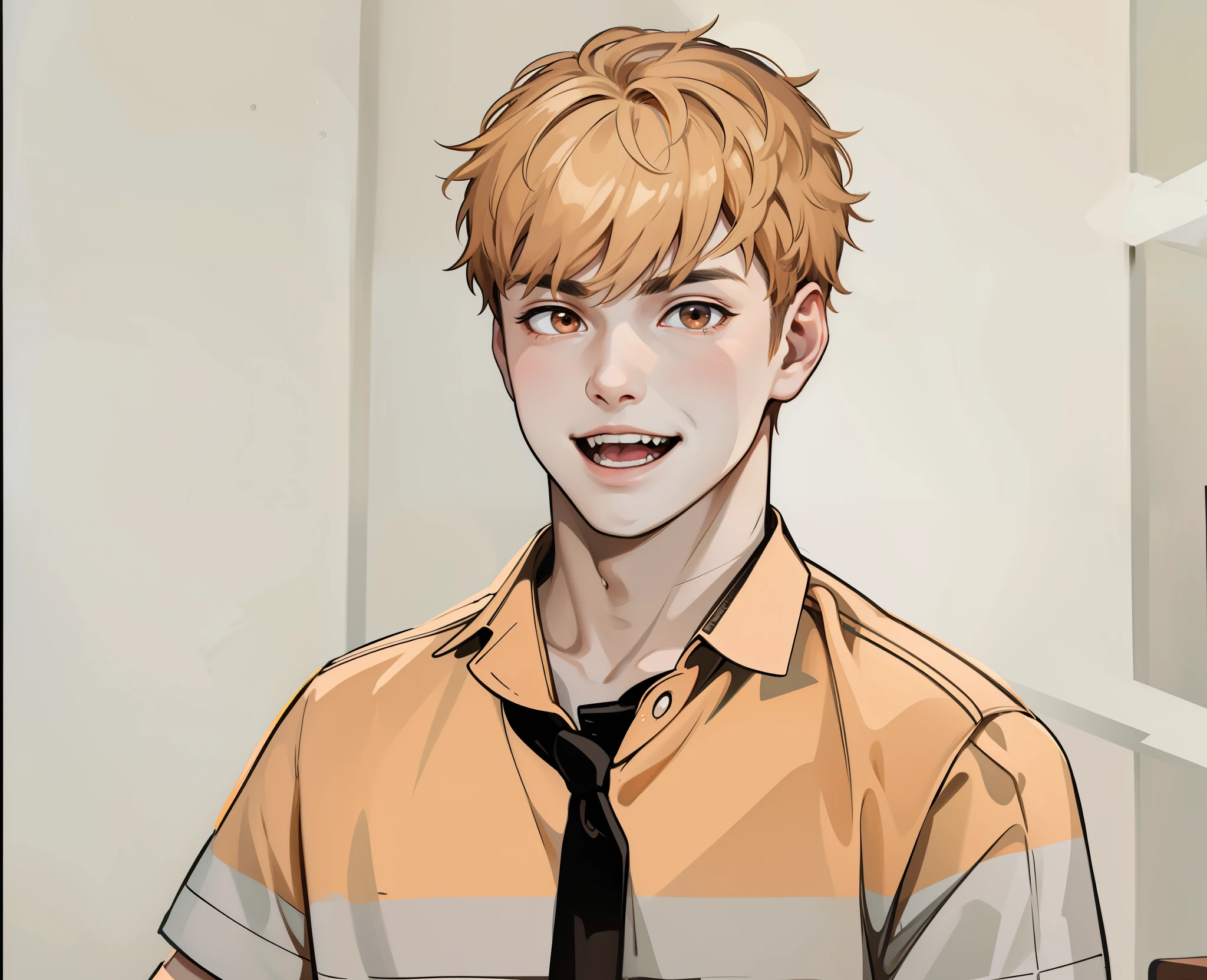 young 16-year-old schoolboy man has been surprised with his head smiling mischievously with malice with brown mischief and brown eyes