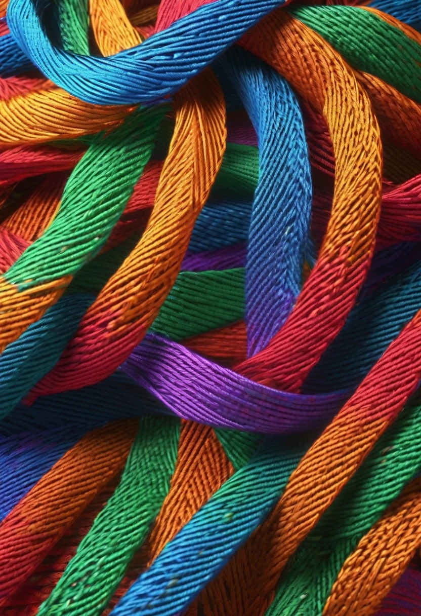 thread becoming colorful interwoven jacquard nylon and cotton webbing, render, 8k