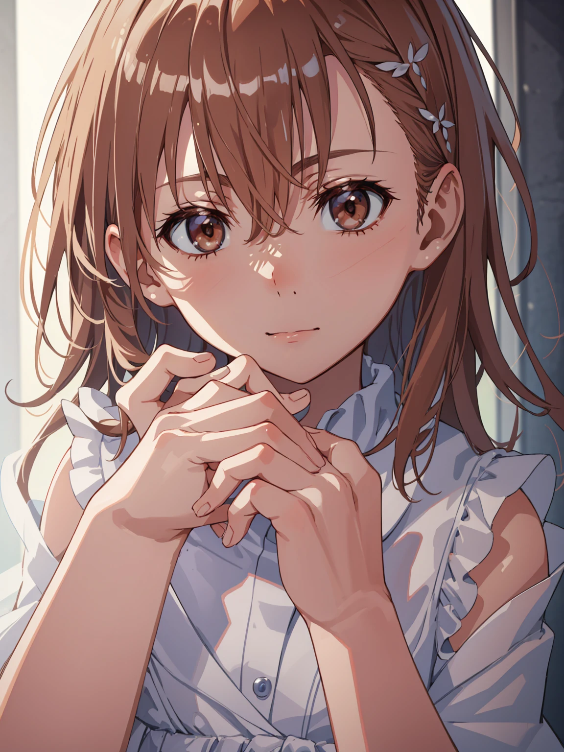 ((Best Quality)), ((masterpiece)), (detailed), 1girl, solo, perfect face, beautiful face, detailed face, detailed hands, detailed fingers, perfect eyes, perfect hair, detailed hair, Misaka_mikoto, 