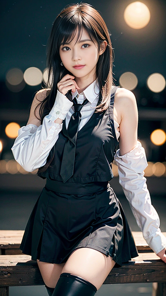 (8K, best quality, masterpiece: 1.2), (Practical, Reality: 1.37), Super Detail, A girl, Lovely, Solitary, (Tifa Lockhart), (Small Breasts), (漂亮的Eye), (Smile: 1.2), (closure), posture, dance, neon, city View, Depth of Field, Dark intense shadows, Clear focus, car, Motion Blur, 摩托car, Depth of Field, work, Glowing green, Final Fantasy VII, date, (nose brush), single Elbow pads, Ankle boots, Black Hair, Black skirt, black thighs, Red boots, Elbow gloves, Elbow pads, Fingerless gloves, Tight shirt, Good exercise, (suspender Black skirt), thigh, White vest, whole body, Headrest, Lips, Pretty Face, Low-tied long hair, (Red_Eye)), Flowers, (night: 1.3), complicated, Bokeh, light, Photon Mapping, Radiosity, Physically Based Rendering, (Tetsuya Nomura style)