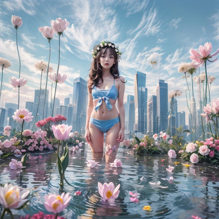 ExtremelyDetailed(ProfessionalPhoto of Girl Floating in the Sky:1.37), 280th floor infinity pool，The tallest building in the urban forest, {Around bonsai|Luo Han Song|coconut palms|tulips|Rose flower}, (Masterpiece 8K TopQuality:1.2),  (ExtremelyDetailed KAWAII face Eyes:1.28){ElaboratePupils with (SparklingHighlights:1.28)|DoubleEyelids with (Voluminous LongEyelashes:0.88)|RosyCheeks}  BREAK   Detailed impeccable Radiant PearlSkin with Transparency, Skinny(SchoolSwimwear:1.28) beautiful graceful {(HiddenHand)|((Corrected BabyLikeHand))} (Whole Body Proportions and all limbs are Anatomically Accurate), (Full of Flowers FlowerWreath WrappedBody Flowers Covering girl's body)(extra limbs:-1.4)