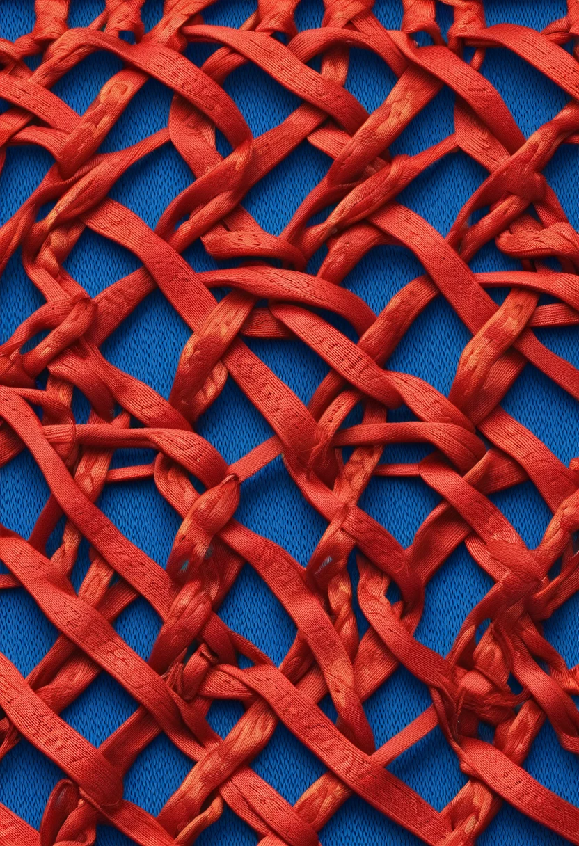 thread becoming interwoven jacquard nylon with cotton webbing, render, 8k