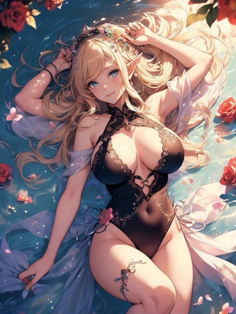 最high quality、1 beautiful woman, ((sleep on your back,)) Sleeping in the pool、View from the front、Lying down in the pool、Wet、Beautiful groin、Floating on water、Lying on its back on the water, looking at you、、detailed groin、、Blushing、、Ecstasy、Beautiful thighs、Filled with red roses、 E.G: Worst quality ,flower fractal fine art、Fill the screen with flowers、Bigger on the screen、Lie on your back and face this way、Beautiful Eyes、lie on flower,s Water, Sleeping Princess、Fairy tale、Märchen Beautiful Eyes,High-definition depiction, Realistic, 8K, Unity, , light smile, Beautifully and vividly drawn, , Beautiful, beautiful, clear skin、sexly swim suit,比基尼 ,sexly 、Ecstasy、 Raise your arms behind your head, Romanticism,mosquito。 The most beautiful form of chaos, Mr..々Farbe, Intertwined flowers, P article,Magical gentle light,smile,sexy,image quality、masterpiece、Beautiful Face、Super beautiful woman((Big breasted 22 year old office lady、Bust 100,Beautiful long ironed hair、Blonde Hair、height: 165cm。、sexy、Esbian、high quality、、Visual Arts、最high quality、1 woman E.G: Worst quality ,Flower fractal art、、Beautiful radiance,High-definition depiction, Realistic, 8K, Unity, , light smile, Beautifully and vividly drawn, , Beautiful, beautiful, clear skin、sexly ((swimwear 比基尼,))Countless rays of light pouring down, Swirling Light, , Raise one arm above your head, Intense light is emitted from the magic flower circle in front of the girl. Romanticism,: The most beautiful form of chaos, Mr..々Farbe, Intertwined flowers, Particle,magical gentle light,smile,sexly,image quality、masterpiece、Beautiful Face、Super beautiful elf woman((Big breasted ,Beautiful 、sexly、Esbian、、high quality、Visual art、Written boundary depth、、elf Ears、、universe、Happy smile、、、elegant、ticker beautiful decorative、、magic、、Beautiful bed、A kind smile、wonderful、Fluttering petals、、Cultivate fantasy、、Mystery light Lots of flowers、、art、art,mystery,Ultra-high resolution,atmosphere 最high quality、((sleep on your back))