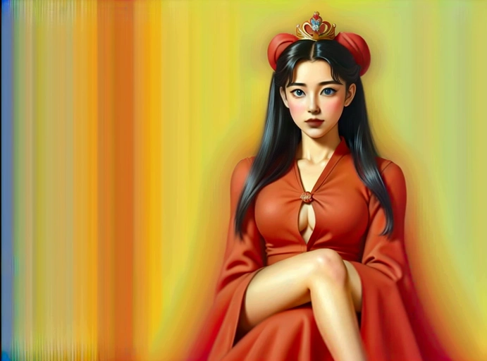 Woman wearing a red dress and a crown on her head, Rei Hino as a princess, anime princess, Korean Art Nouveau Animation, Rumiko, in a animation masterpiece, kimagure orange road, by Rumiko Takahashi, by Sailor Moon, 80s animation ova style, princess of power, animation masterpiece, sailor moon!!!!!!!!