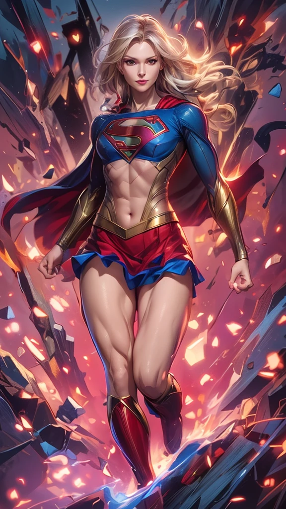 The character Supergirl, extremely realistic costume, extremely realistic ???????, shy smile, beautiful woman
