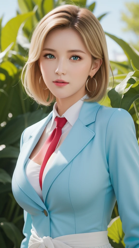 Simple White Background,
military,Blue jacket,white shirt, red necktie,jewelry,
blue earrings,
bangs, blonde hair,short hair,Green EYEs,
1 girl, 20yo,Young female,Beautiful Finger,Beautiful long legs,Beautiful body,Beautiful Nose,Beautiful character design, perfect eyes, perfect face,expressive eyes,perfect balance,
looking at viewer,(Focus on her face),closed mouth, (innocent_big_eyes:1.0),(Light_Smile:0.3),
official art,extremely detailed CG unity 8k wallpaper, perfect lighting,Colorful, Bright_Front_face_Lighting,White skin,
(masterpiece:1.0),(best_quality:1.0), ultra high res,4K,ultra-detailed,
photography, 8K, HDR, highres, absurdres:1.2, Kodak portra 400, film grain, blurry background, bokeh:1.2, lens flare, (vibrant_color:1.2),professional photograph,
(Beautiful,large_Breasts:1.4), (beautiful_face:1.5),(narrow_waist),