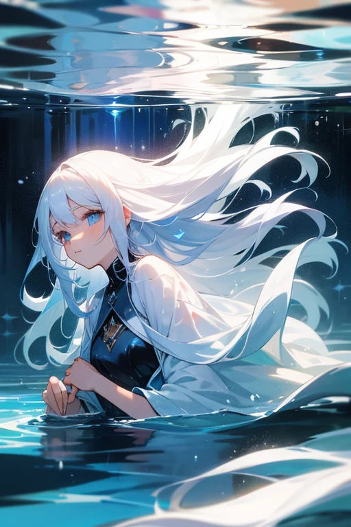 beautfull woman, with long white hair,in the water