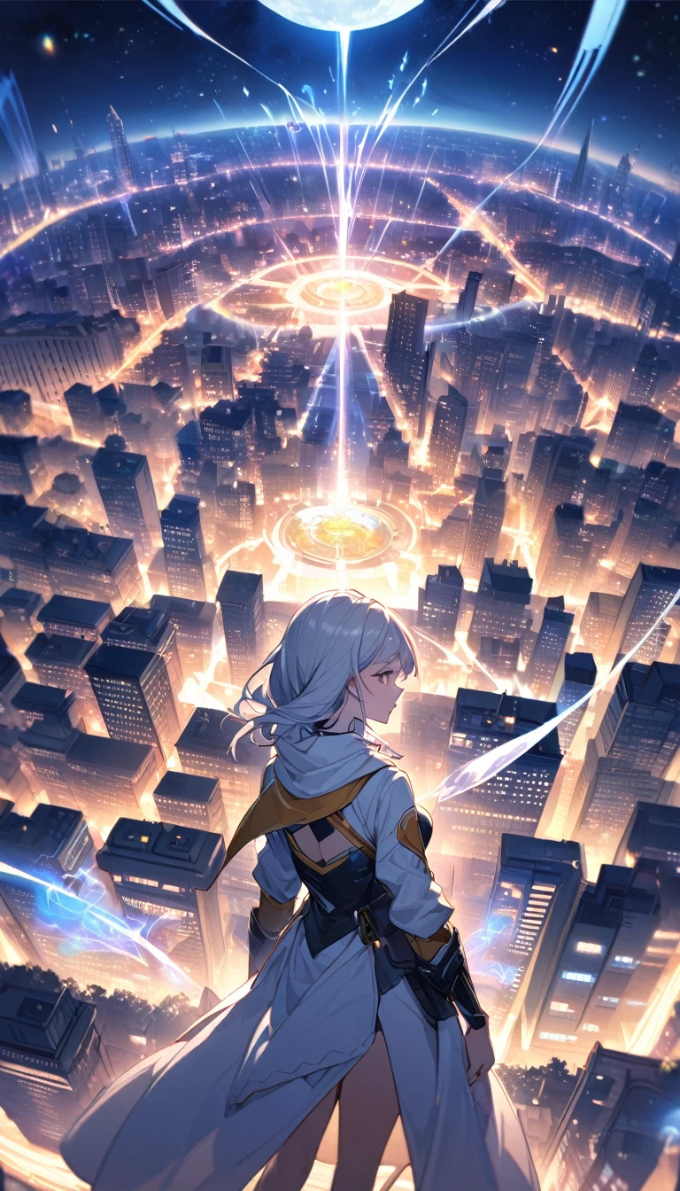 The world of tomorrow, grand details, city, magic, fantastic, night sky, moon, stars, background,