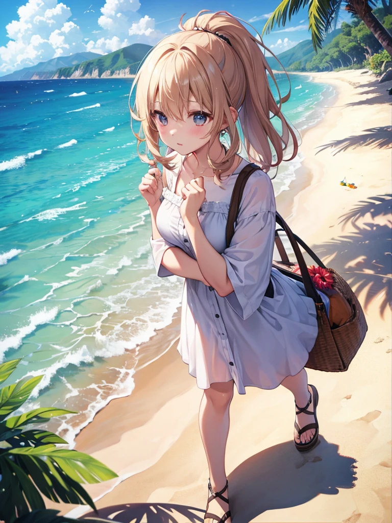 One Woman、Sandy Beach、((it's raining、Standing in the rain))、Big Breasts、Expressionless、Blank Face、Sleepy eyes、Upper Body、Red Hair、long hair、Hair between the eyes、Blue Eyes、Red color turtleneck sweater、Lip sweater、Cape、Wet Hair、Wet clothes、(Erect nipples、Floating areola)、Leaning body、Looking down、Looking down、Drop your gaze、Cloudy、Dark Background、Low saturation、