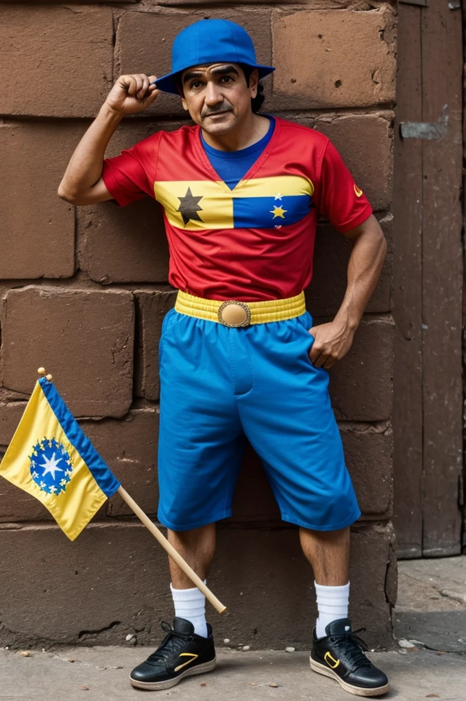 Chavo del Ocho dressed in the Venezuelan flag
