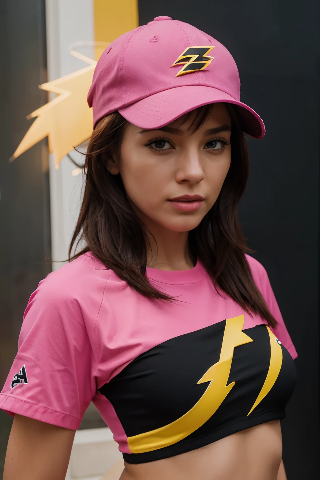 Lightning cap logo idea, fuchsia, yellow and black.