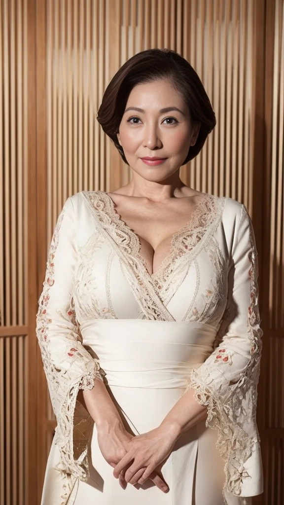 Remove Background, gravure, Looking Ahead, In front of the folding screen, From the chest up, masterpiece, Highest quality, Super detailed, Realistic, Highly detailed skin, Perfect Anatomy, (1 Japanese Mature), (alone), 100 years old, Large Breasts, Mature female politician, Glamour, Sexy, Chromo White Skin, View your viewers