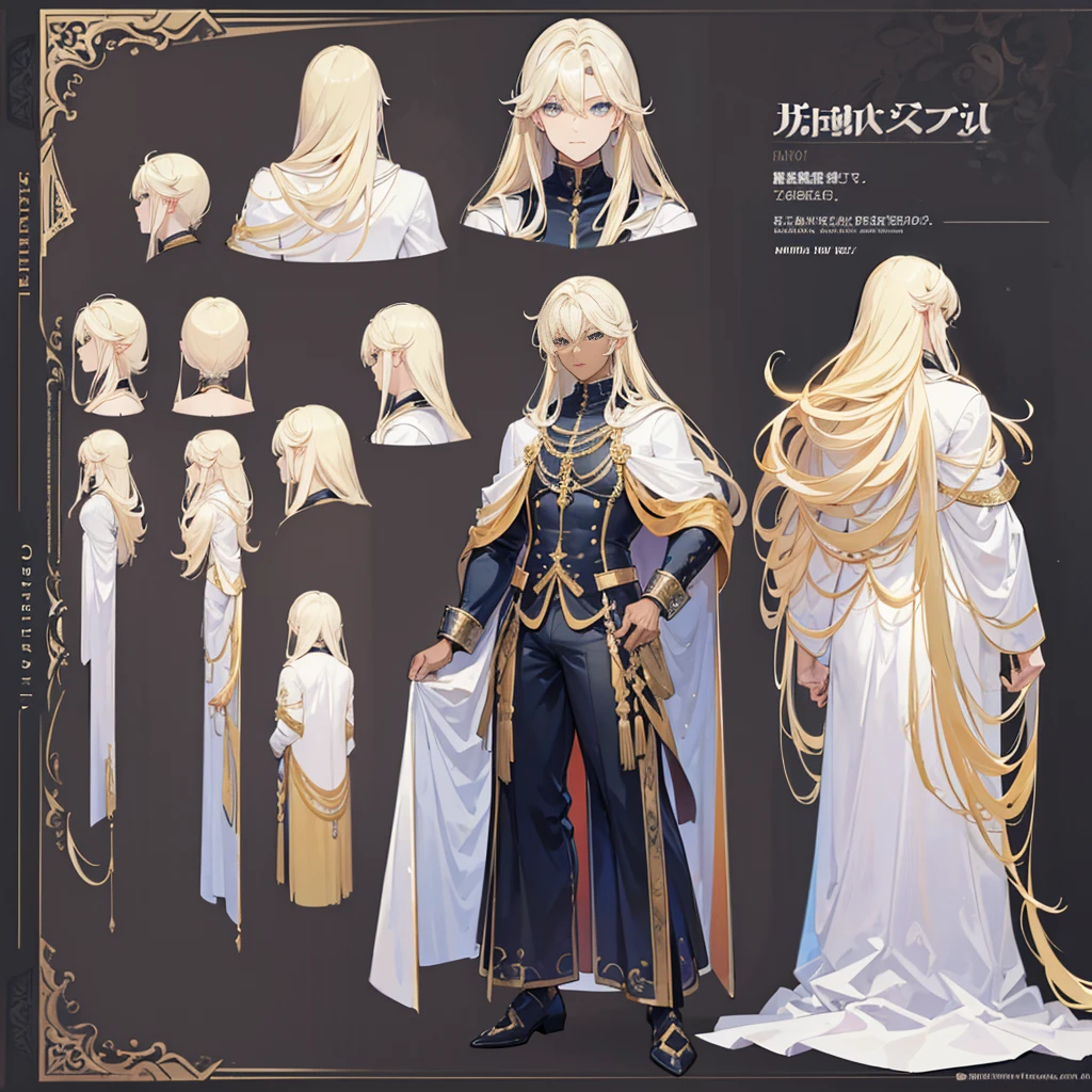 (Masterpiece, best quality), detailed, 1 man, ((character concept art)), ((character design sheet, same character, front, side, back)), full body, body complete, 1 Male angel, 1 Man angel, Detailed face, character design sheet,full bodyesbian, Highly detailed, character sheet, character design, Many parts, dark skin, angel wings, long blonde hair, angel outfit, muscle male god, male clothes, masculine, muscle man, male muscle, manly, male angel, Muscle male with long blonde hair,beautiful man, beautiful muscle man