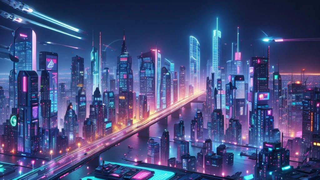 sexy woman, tank top, miniskirt, black sunglasses, pistol shooting pose, standing, leaning forward, aerial view of cyberpunk city at night, hologram neon buildings, half-body thigh level medium shot