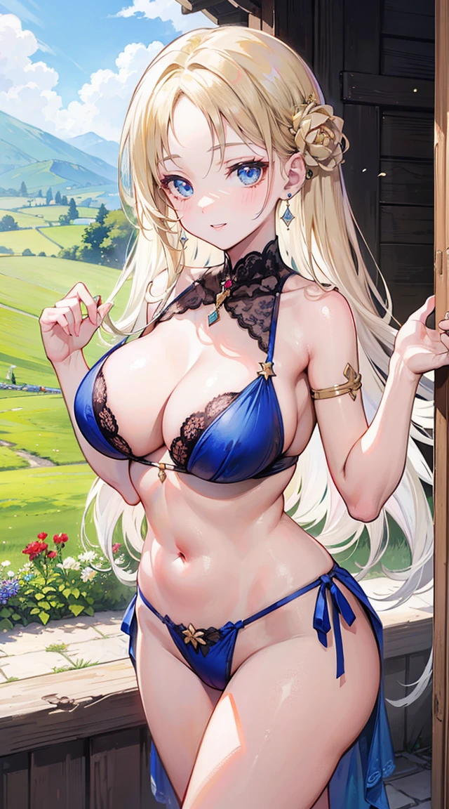 2 young women ,beautiful woman,Folk Girl,blonde with blue eyes,Twist,Wear a belly dancer costume.,Show your breasts, open chest, big ,countryside,countryside,beautiful scenery,European Middle Ages,smile with teeth,forehead,forehead exposed,หน้าอกbigมาก,ear nipple ring,side waist slit,Lingitt Stock,((side chest)),((หัวนมbig)),(pubic bone)