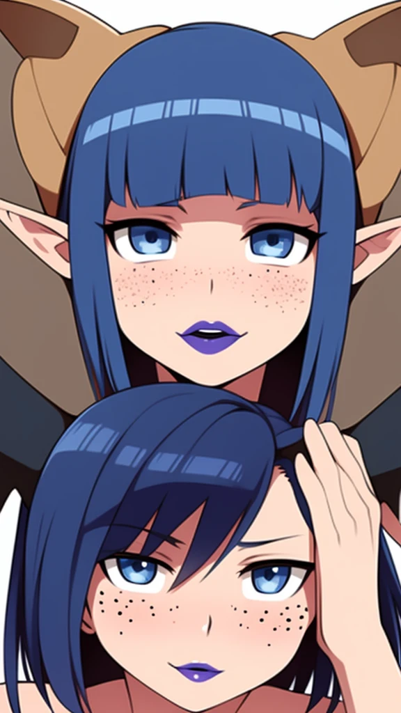 Anime Women, Adult women、amount、Medium length hair、Navy Blue Hair、7:3 parting、Sharp eyes、Hanging eyes、Purple lips、freckles、Elf Ears、Has black deer antlers on its head、Dragon&#39;s Tail、Cobalt blue body、Cobalt blue skin、Are fat、Chubby、Sensual、obesity、Double chin、Fatty neck、Big Breasts、Saggy breasts、Thick upper arms、Thick arms、thick fingers、Fat belly、Flabby belly、Thick legs、Big Ass、nude、Big nipples、Large areola、Purple areola、Thick pubic hair、sweated profusely、Gloss、Lying down