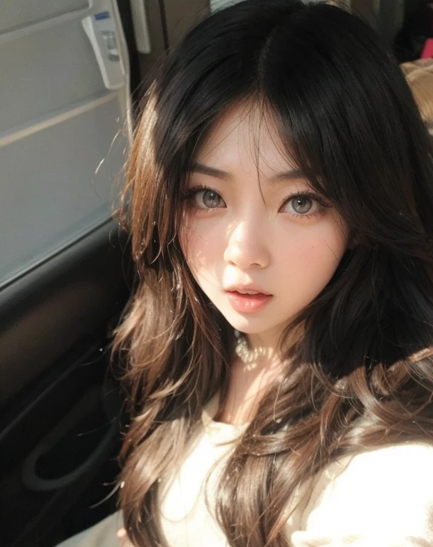 Brunetette, glare eyes, Asian, big mouth