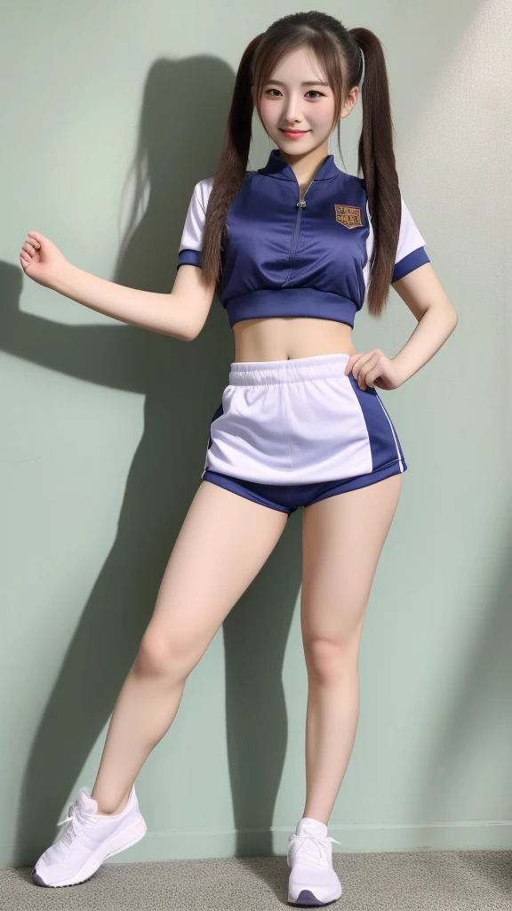 Chinese woman in gym uniform full body standing, best quality, masterpiece