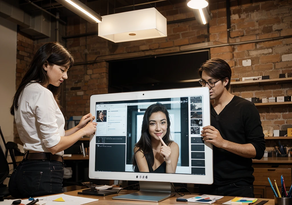 A Designers work environment with several Graphic Designers interacting and creating