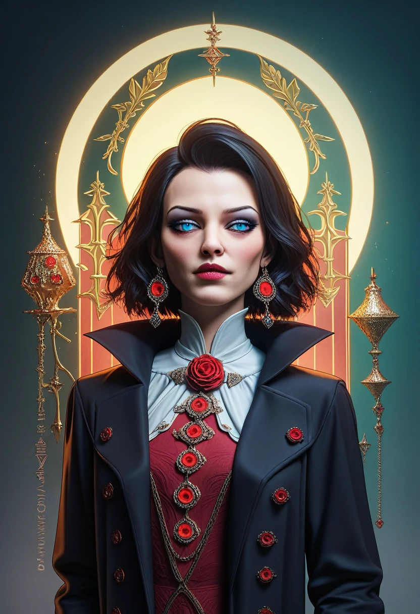 (Extremely detailed CG unity 8k wallpaper),(masterpiece), (best quality), (Extremely detailed), (Best Illustration Award),(The best shadow), A beautiful vampire ,(Sharp eyeliner, Eyeshadow, Exquisite eyes:1.1),(Black trench coat), Bright blue eyes, In a dark environment.