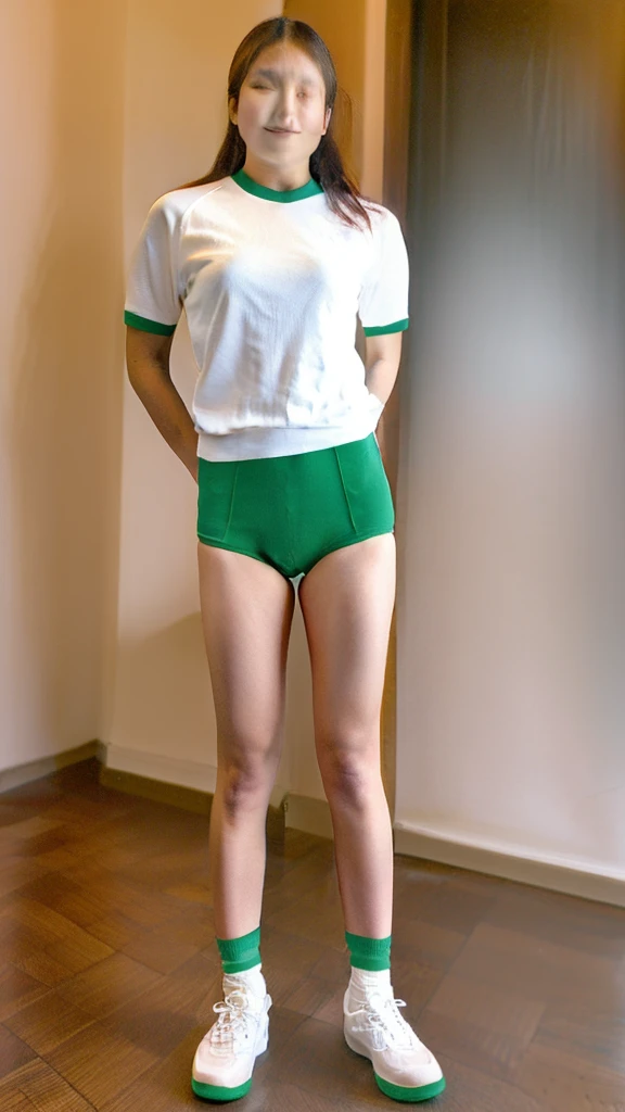 Chinese woman in gym uniform full body standing, best quality, masterpiece