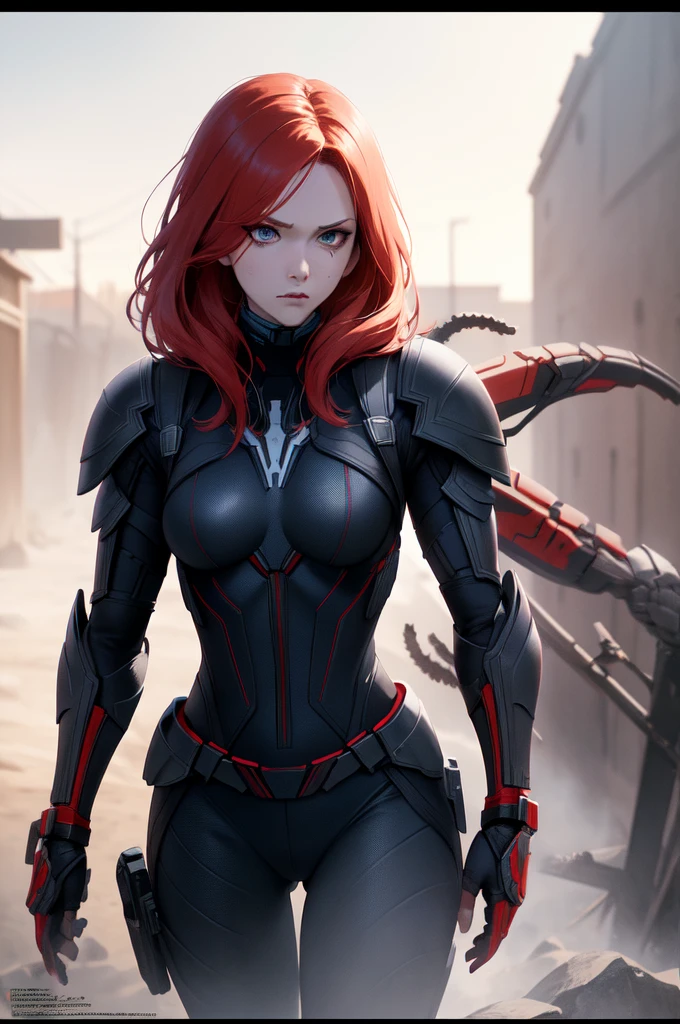 intricate details,anime poster, ((masterpiece,best quality)), ((cinematic light)), black widow, scary anime \(style\), detailed armor, detailed helmet,