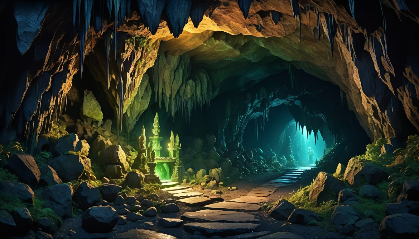 (anime, fantasy), (masterpiece, best quality, high resolution, depth of filed, HDR:1.2), (cave, stalagmite, goblin liar, small tunnel, isolated tunnel, dark tunnel: 1.5), blinding dark, vibrant colors, spooky, enchanted, goblin totem, black magic atmosphere, extremely detailed, intricate, delicate, dark fantasy, no lighting, 8k, high quality