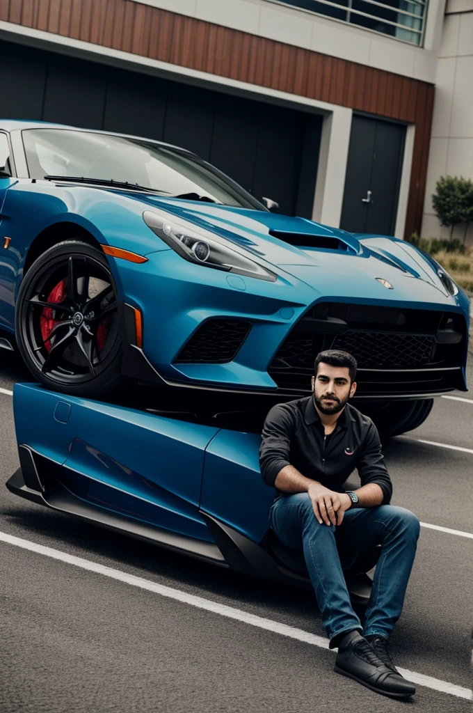 A thoughtful man is in front of a sports car