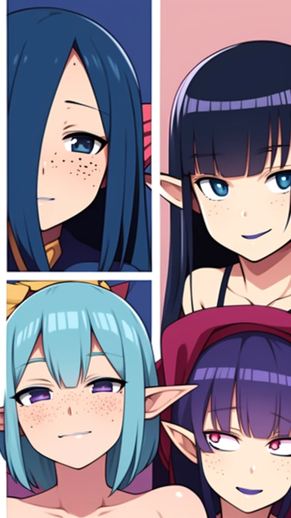 Anime Women, Adult women、amount、Medium length hair、Navy Blue Hair、7:3 parting、Sharp eyes、Hanging eyes、Purple lips、freckles、Elf Ears、Has black deer antlers on its head、Dragon's tail on his waist、Cobalt blue body、Cobalt blue skin、Are fat、Chubby、Sensual、obesity、Double chin、Fatty neck、Big Breasts、Saggy breasts、Thick upper arms、Thick arms、thick fingers、Fat belly、Flabby belly、Thick legs、Big Ass、nude、Big nipples、Large areola、Purple areola、Thick pubic hair、sweated profusely、Gloss