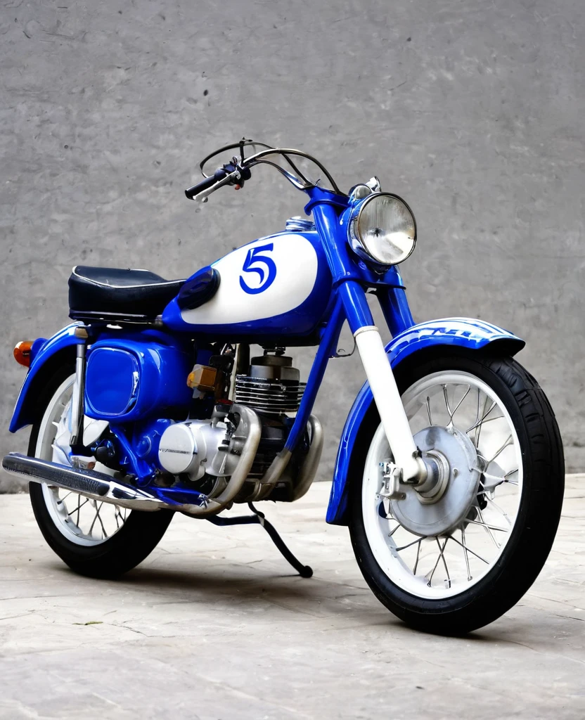 Kroser motorbike, blue and white random coloured, number 5 symbol, full size, Kroser motor