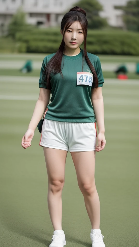 Chinese woman in gym uniform full body standing, best quality, masterpiece