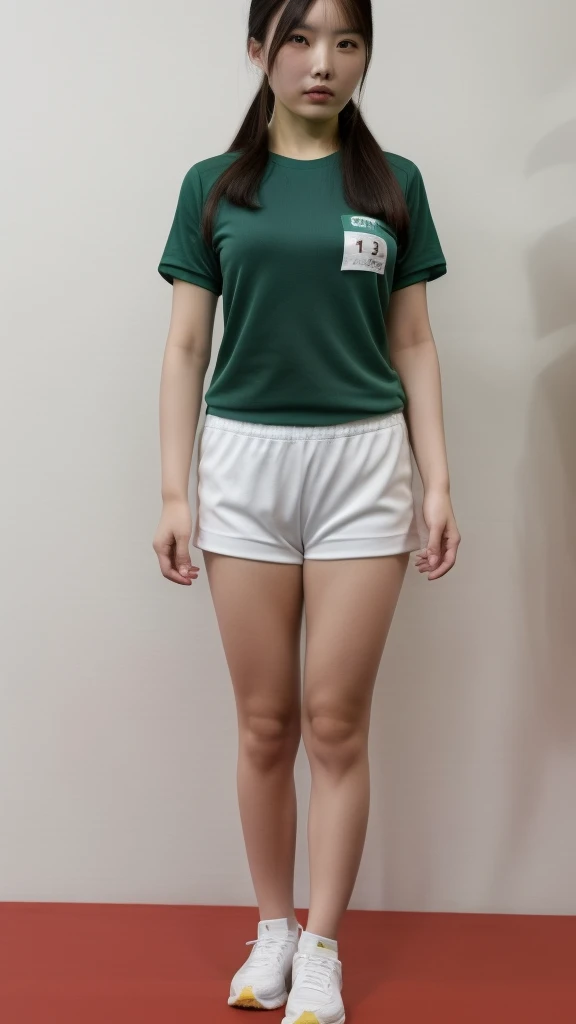 Chinese woman in gym uniform full body standing, best quality, masterpiece
