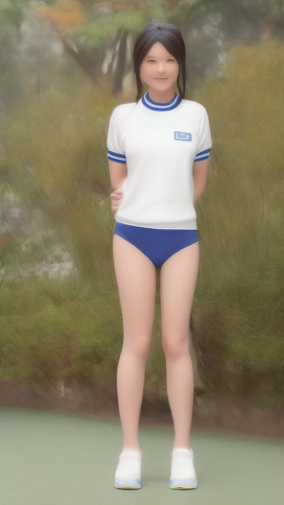 Chinese woman in gym uniform full body standing, best quality, masterpiece