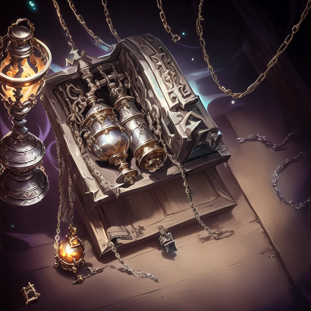 there is a large silver object with chains around it, upturned ornate chalice, painting of one health potion, item art, 8k hd wallpaper jpeg artifact, hd 8k wallpaper jpeg artifact, overturned chalice, hearthstone weapon art, painted in the style arcane, Original Heartstone art style, object conceptual art, (((thurible))), incensory, censer, chains, catholic, Silver, metal thurible, gothic, hearthstone icon, arcane icon, rpg icon, rpg food, magic iten, magic artefact, arcane power, ((hearthstone style))