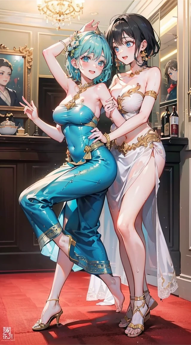 (2 young women ,beautiful woman),(เด็กหญิงshyุ 20 ปี),smile,(light green short hair),nobility,(princess),blue student,Tall figure,((Strapless Thai dress)),low skirt,(Strapless Thai dressที่noทีสาย),ta skirt,Show your legs,Barefoot,red carpet,prom website,(nobility),(titsใหญ่),(Various positions),Highest quality、Highest picture quality、Masterpiece,, ,(((Navel drive,dance,dance,Thai dance))), (there'noมีอะไรปิดบังจิ๋ม.), (noมีกางเกงชั้นใน), (very good:1.2), (shy:1.2), (wet:1.2), (feel sexually happy:1.6), (แยกชุดโชว์tits:1.4),fully naked, no, สมบูรณ์แบบtits, tits, big girl,rift, visible chest, Show your breasts, open chest,((bare breast:1.37)), ฉันเห็นtitsโป่งพ,(large areolae:1.4,pink,titsมองเห็นได้ชัดเจน..)