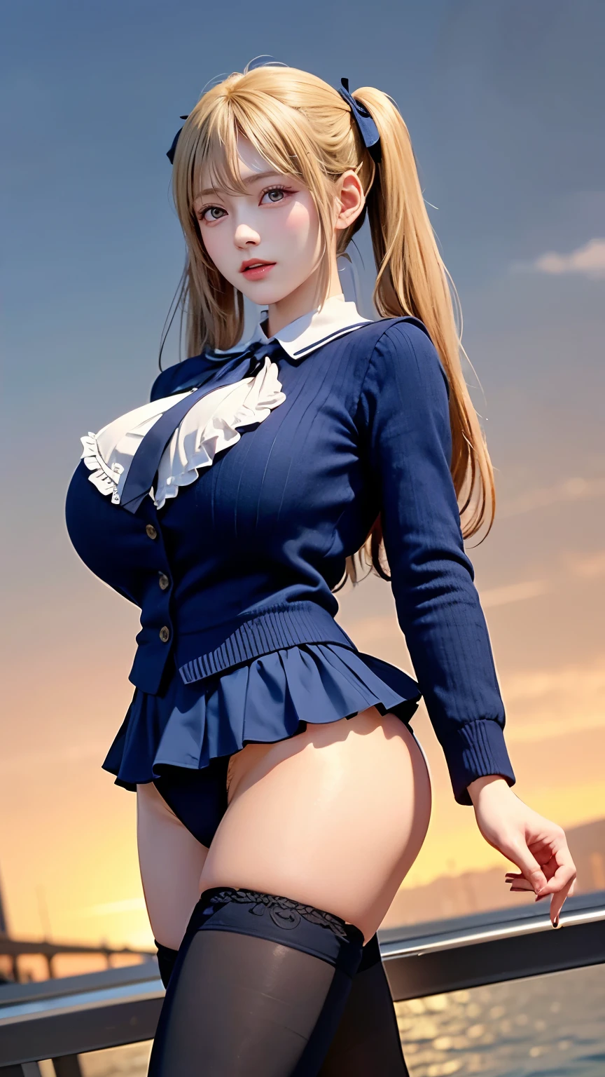 （Very delicate and beautiful：1.2）super model,,Big Breasts,Beautiful breasts,voluptuous,【bike shorts】,,【3girls】,,Highest quality, High resolution, 8K,mini skirt,Navy blue frilly sailor suit,Blonde twin tails,ta Style,Right hand bandaged,boots