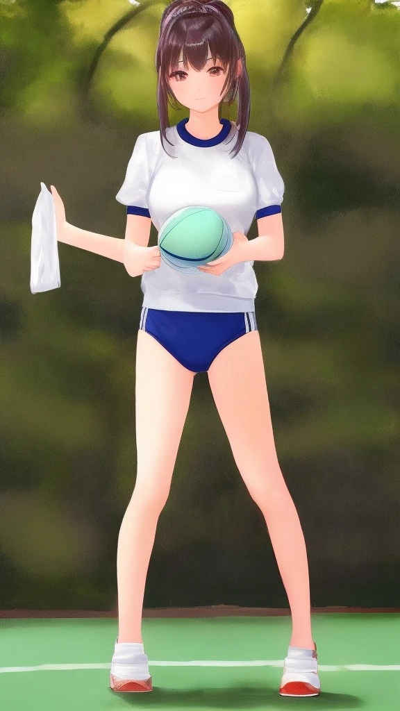 Chinese woman in gym uniform full body standing, best quality, masterpiece
