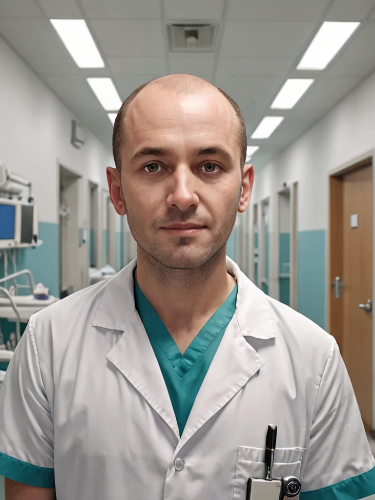 Make the image more realistic, the background is a hospital ward. Make your face look like a man's, ten mens, well defined face, well defined jawline, White hair and beard, with glasses