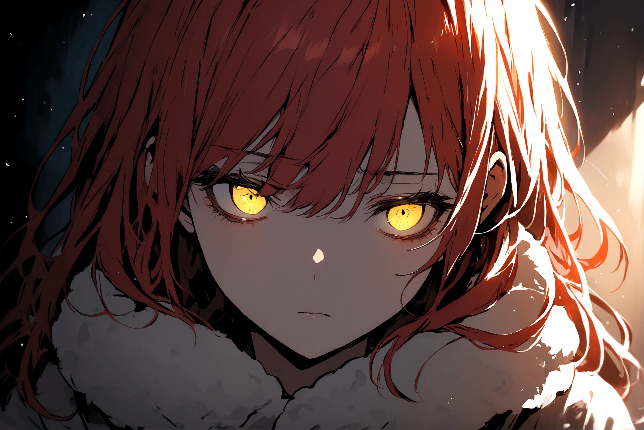 Red-haired girl, Yellow eyes, cold and dead eyes