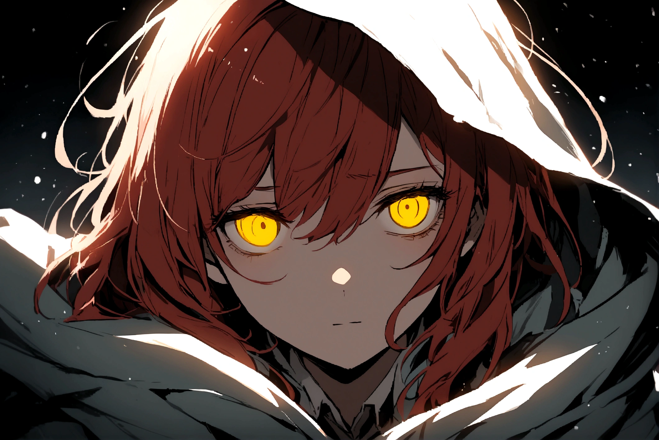 Red-haired girl, Yellow eyes, cold and dead eyes