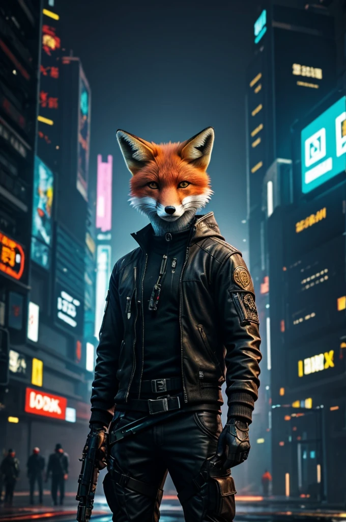 A farmer fox, cyberpunk style