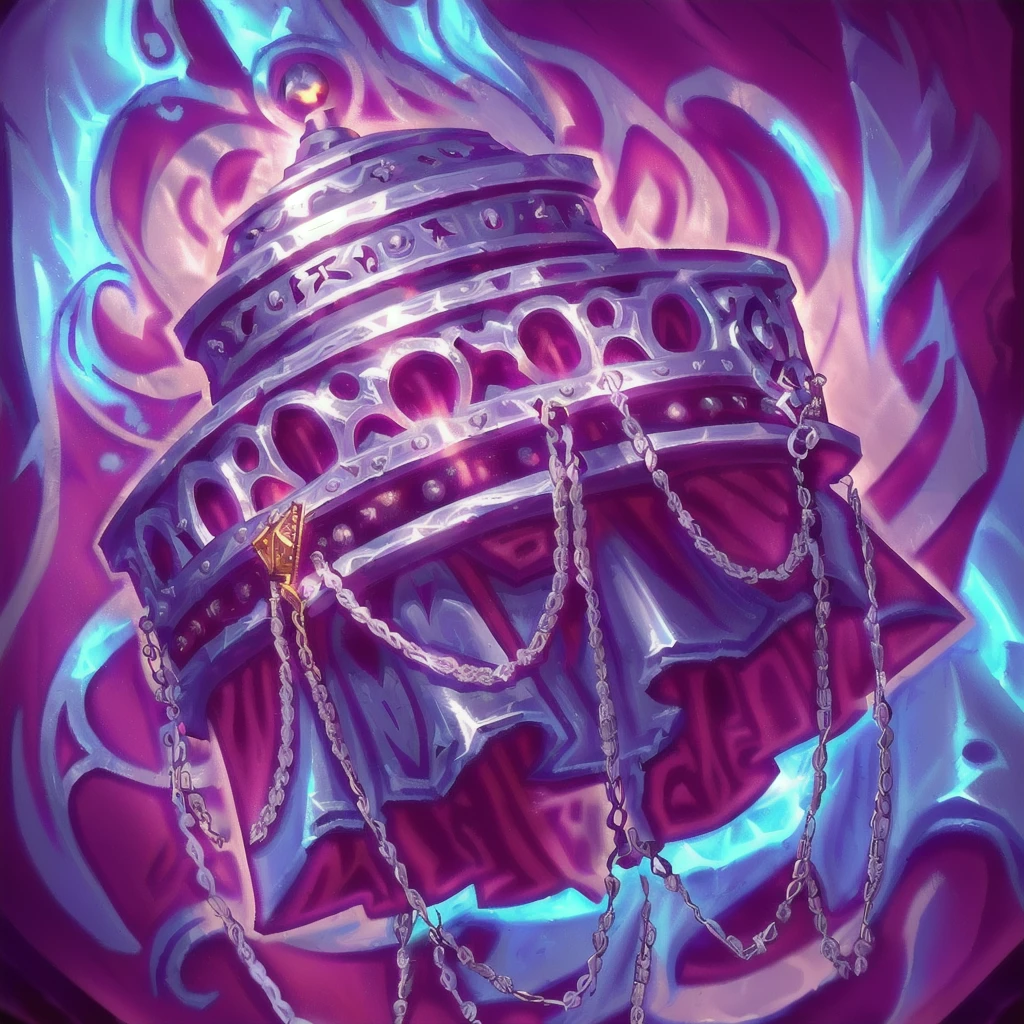 game icon, rpg item, skill item, item solo, isolated, there is a large silver thurible with chains around it, upturned ornate chalice, painting of one health potion, item art, 8k hd wallpaper jpeg artifact, hd 8k wallpaper jpeg artifact, overturned chalice, hearthstone weapon art, painted in the style arcane, Original Heartstone art style, object conceptual art, (((thurible))), incensory, censer, chains, catholic, Silver, metal thurible, gothic, hearthstone icon, arcane icon, rpg icon, rpg food, magic iten, magic artefact, arcane power, ((hearthstone style))