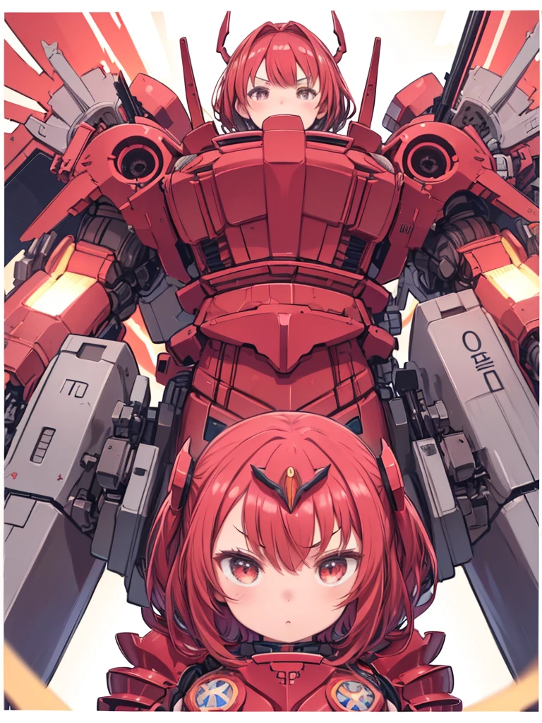 (((1girl floating in the sky, ))), (大きなcute顔), (Chibi Face), ((tight-lipped)),((Low - Angle)), ((Low - Angle view)), ((Machinery Parts)), ((Mechanical Wings)), ((Mechaウィングス)), Full Armor, ((mecha musume)), (time), (Ticker), (Full Armor:1.5), (Mechaアーマー:1.5), (Giant Arms:1.5), (Ready for battle:1.2), (heavy weapons:1.5), (Short legs:1.2), (Huge body:2.0), ((red coloring armor:1.5)), (Output Booster:1.2), Heavily armed, Heavy machinery, Mecha, ((From below)), red_eye , Chibi Face, short hair, ((headgear)), ((Full body in frame)), ((Oversized rudder)), ((flight)), ((floating)), Dynamic pose, Combat Stance, (blue sky), White cloud, Machinery Parts, Mecha戦士, headgear, Robot Joints, Full Armor, Mechaになる, ((Look down:2.0)), big, Mechaガール, BJ_cute_Mechaブレイク ((masterpiece)), Vibrant colors, 8K, Highest quality, Ultra-detailed illustrations, ((Highest quality)), ((High resolution)), Perfect skin texture, Shiny, oily skin, extremely detailed anime eye , Extreme light and shadow