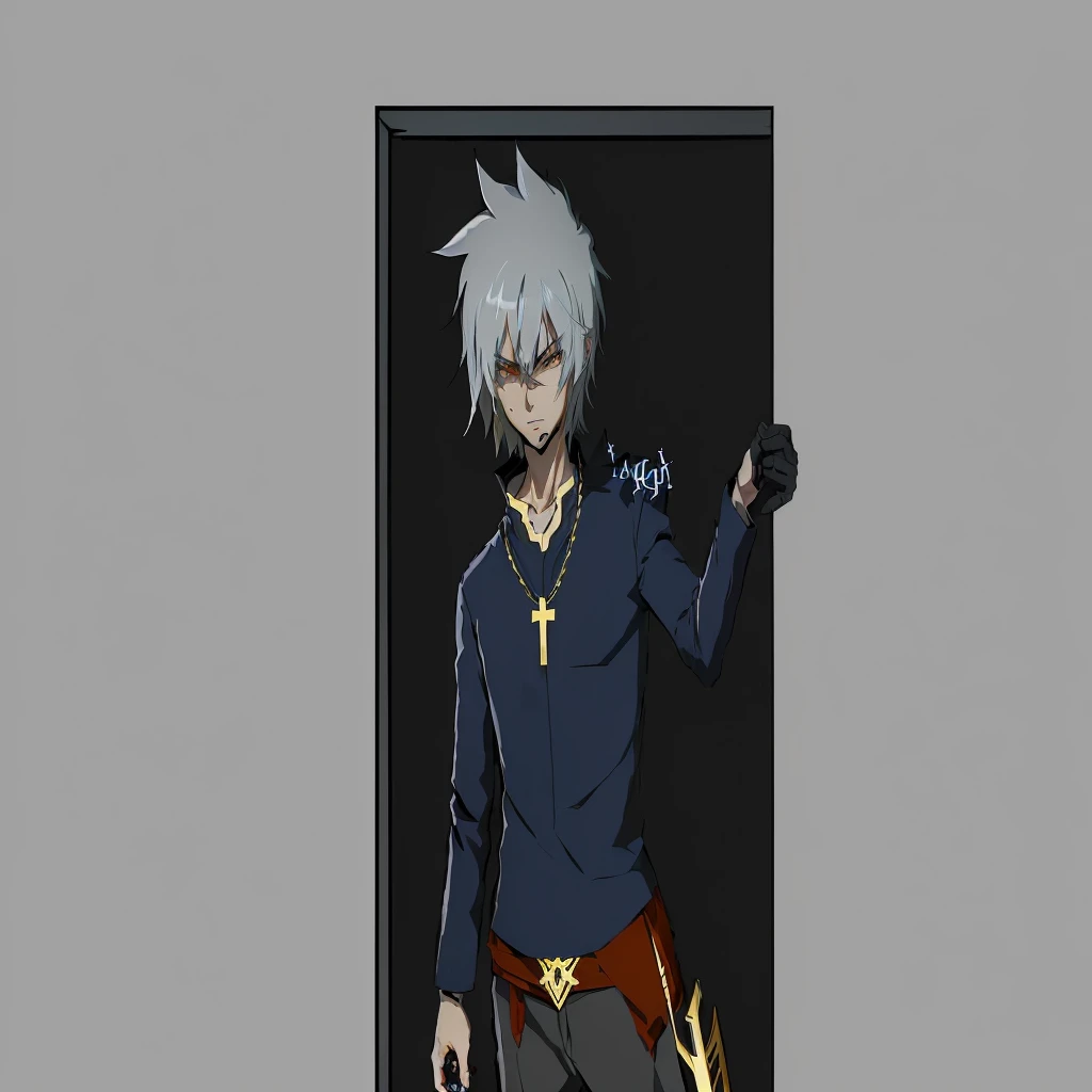 Anime style image of a man with a sword and a cross on his arm., varguyart style, High quality fanart, a nervous age killer, cel shading:15, Detailed fanart, like a character where, trigger anime art style, as anime character, 2D anime style, Oh Lawd he comes, fanart oficial, art 2D