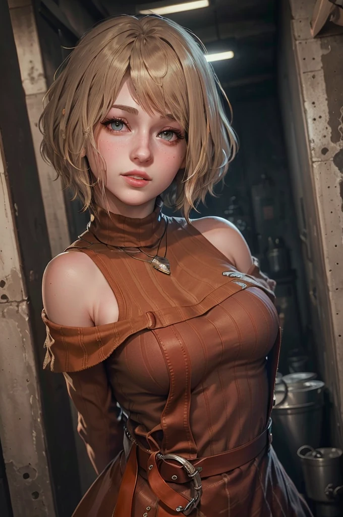 Ashley Graham cute girl re4,highest quality, masterpiece, ultra high resolution, (realistic: 1.4), , 1 girl, off shoulder, cinematic lighting, huge tits nude , heterochromia, blonde hair long ,
